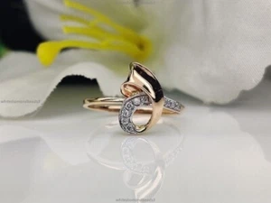 Bow Promise Fine Anniversary Ring 14k Yellow Gold Natural Diamond - Picture 1 of 8