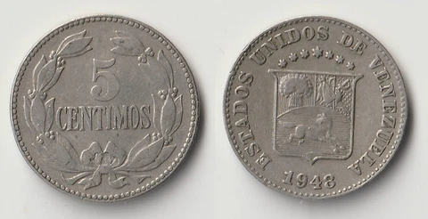1948 Venezuela 5 centimos coin Cover