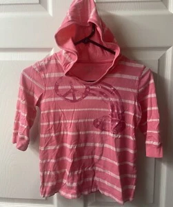 Old Navy Girls Hoodie Size M Pink White Striped 3/4 sleeve Summer Peace Jersey - Picture 1 of 5