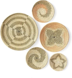 Artera Wicker Wall Basket Decor Set of 5 Oversize Hanging Natural Woven Seagrass - Picture 1 of 3