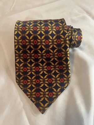 Corbata Richel azul real/dorado/rojo/verde floral 100 % seda 58"x3,5" Foto 1 de 4