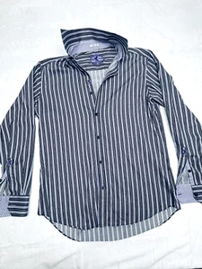 Bugatchi LS Shirt Mens M Black Purple Striped Button Up Shirt Shaped Fit - Picture 1 of 18