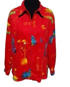 Chico’s Red Asian Pagoda Zip Shirt Jacket Womens Sz 2 US XL Soft Long Sleeves