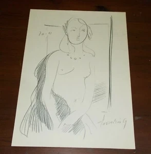 Disegno LUCIANO PROVERBIO Figura donna nuda 1969 - 27x37 cm Quadro PEZZO UNICO - Picture 1 of 3