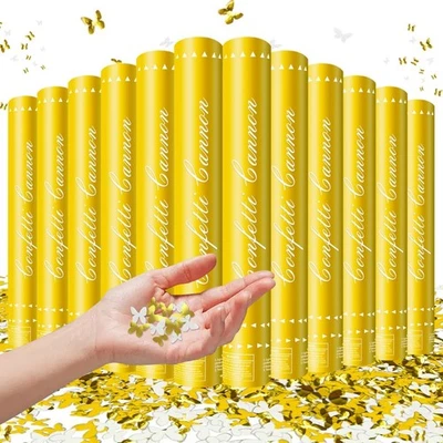 Pacote com 12 canhões de confete borboleta poppers 12 polegadas ouro e prata manteiga - Imagem 1 de 4