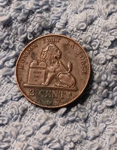 1862 Belgium 2 Centimes Copper Coin KM# 4 Leopold I , See Photos - Picture 1 of 22