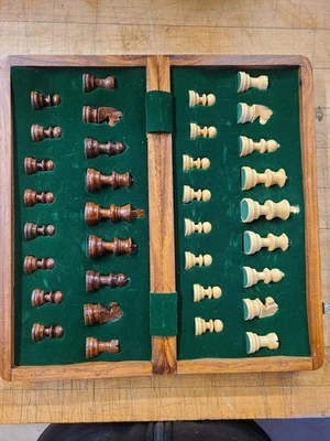 Folding Wooden Handmade Chess Set Board with Magnetic Pieces, 12" x 12" - Image 1 of 4