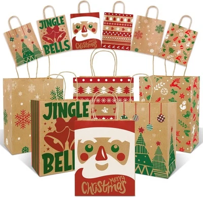 Paquete de 24 bolsas de regalo de Navidad sipthene con asas, bolsas de golosinas de papel kraft  Foto 1 de 4