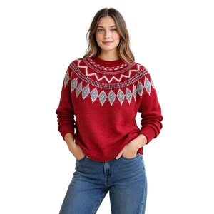 Suéter Nórdico Croft & Barrow Rojo Fair Isle M Invierno Tejido Y2K Vacaciones De Colección - Imagen 1 de 7