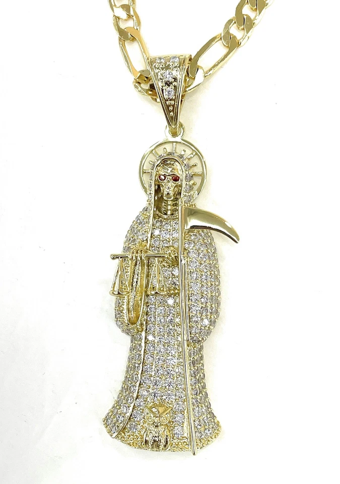 Collar de piedra de color blanco Santa Muerte de alta calidad chapado en oro con cadena  Foto 1 de 4