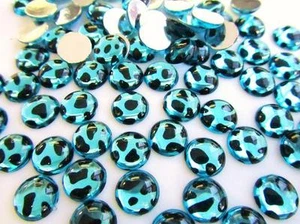 100 Chic Color Wild Animal Print Flatback Rhinestone Jewel 10mm E67-Blue Leopard - Picture 1 of 4