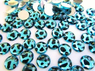 100 Chic Color Wild Animal Print Flatback Rhinestone Jewel 10mm E67-Blue Leopard - Image 1 of 4
