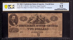 1862 $2 CONFEDERATE STATES OF AMERICA NOTE T-42 PF-1 PCGS B FINE F 12 - Picture 1 of 2