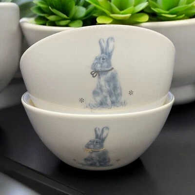 Set Of 2 Spode Meadow Lane Fine Porcelain 6 Inch Cereal Bowls Bunny Rabbit Gold - Image 1 of 4
