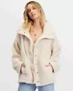 Billabong Warm N Cozy Teddy Bear Sherpa Wo,mens Button-Up Jacket XL White NWT - Picture 1 of 6