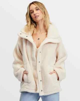 Billabong Cálido N Acogedor Oso de Peluche Sherpa Mujer, Hombres Chaqueta Abotonada Grande Blanca Nueva con Etiquetas Foto 1 de 4