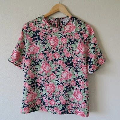 Top EVAN PICONE Floral Manga Corta Talla 10 Iridiscente Vintage Cerradura Delicado Foto 1 de 4