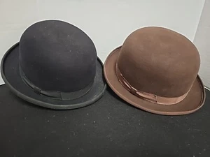 Vintage Brown & Black Derby Wool Felt Hats Sz7 3/7 Designer Collection - Picture 1 of 11