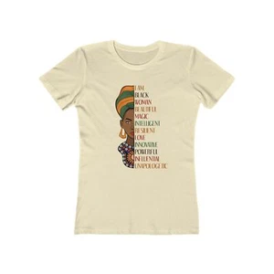 I Am Black Woman Slim Fit Tee Black Girl Magic Power Graphic Long T-Shirt S-3XL - Picture 1 of 13