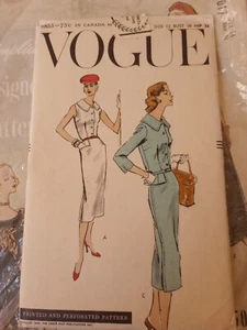 Vogue 8855 Vintage Kleid Muster Gr.12 B30 Brustweite 30 1958 maßgeschneidert Etui VLV  - Bild 1 von 2