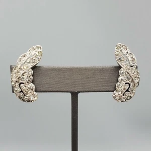 Pre-1940 Coro 1919 Signed Pave Crystal Crescent Climber Clip Earrings - Picture 1 of 12