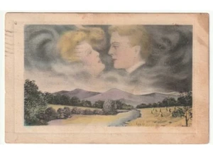 antica cartolina coppia innamorati paesaggio cielo nuvole - Imagen 1 de 2