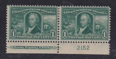 1904 Louisiana Purchase 1c green Sc 323 plate number & imprint MHR OG (VA - Image 1 of 2