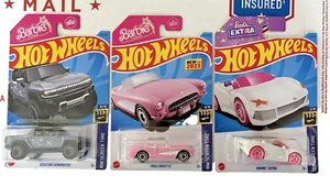 HOTWHEELS BARBIE THE MOVIE "1956 CORVETTE ,2024 GMC HUMMER EV" & Barbie Extra - Picture 1 of 5