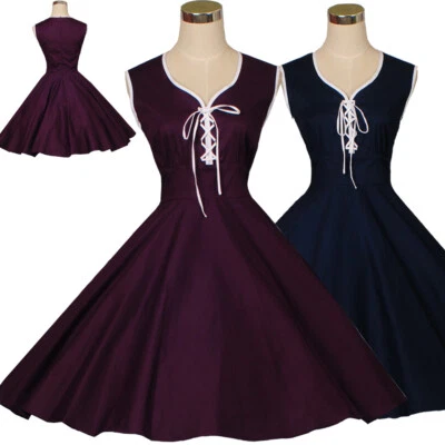 Púrpura Años 50 60 Estilo Vintage Rockabilly Retro TEA Vestido Vestidos de Fiesta Algodón Foto 1 de 4