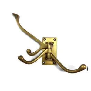 WALL HOOK 3 way swinging solid heavy real brass old style look screw to wall - Picture 1 of 5