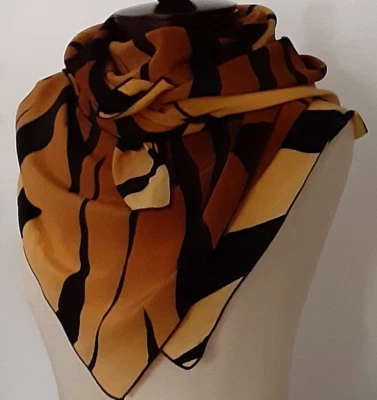 41 Inch x 41 Inch Flawed Silk Orange Black Tiger Print Fabric For Crafts - Image 1 of 4