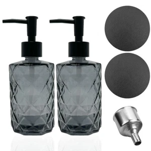 2er Set Seifenspender Schwarz 330ml Glas Pumpspender Spülmittel Badezimmer Küche - Bild 1 von 2