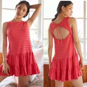 NWT Anthropologie Flounced Open-Back Mini Dress XS Hot Pink Comfort - Picture 1 of 8
