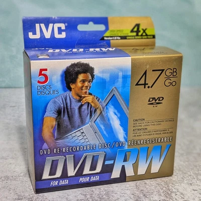 JVC DVD-RW 5 Pack High Speed 4X 4.7GB Data Disc VD-W47EU5 - NEW SEALED - Image 1 of 4