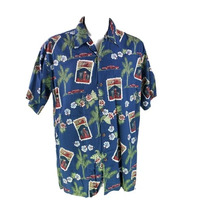 Go Barefoot Hawaiian Aloha Shirt 2XL Tiki Cocktails Cars Palm Trees - Image 1 of 4