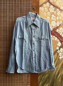 Vintage 70’s Levis Big E Orange Tab Chambray Blue Western Shirt Sz XL  - Picture 1 of 15