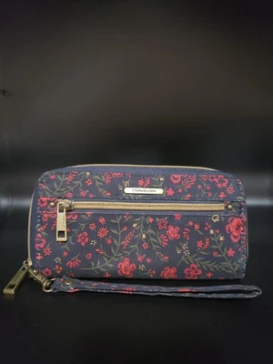 Carteira Travelon Wristlet Safe ID RFID feminina azul marinho floral  - Imagem 1 de 4