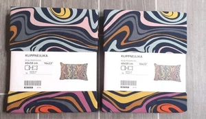 Ikea Klippnejlika Cushion Cover PAIR 40x58cm Abstract Multicolour Blue Pink NEW - Picture 1 of 3