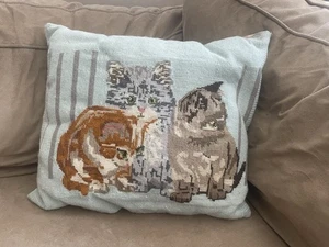 Cross Stitch Needlework Cats Kitty Cat Handmade Vintage Candamar Design Pillow - Picture 1 of 5