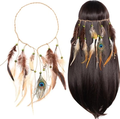 obmwang Indian Feather Headband Native American Tribal Costumes Head Dress...  - Image 1 of 4