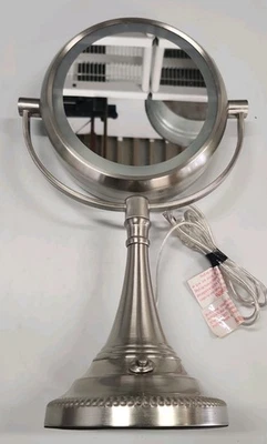 Intertek Lighted Magnifying Make Up Mirror Dual Sided LED Brushed Nickel Finish - Image 1 of 3