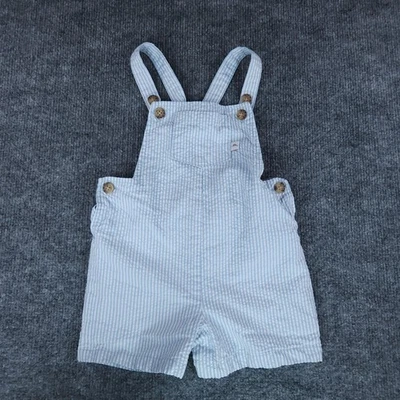 Tommy Bahama Seersucker Overalls Baby Boys 18M Blue Button Straps Snap Crotch - Image 1 of 4