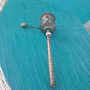 Medium Brass Buddhist Hand Held Religious Prayer Wheel Used To Spread Good Karma - Picture 1 of 6