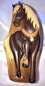 Trinket Jewelry Box Horse Wood Carved 3D Puzzle Wooden 7 in x 2 in - Picture 1 of 9