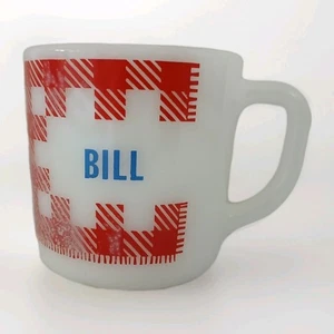 Taza vintage Westfield roja y blanca de vidrio de leche de guinga a cuadros monograma BILL - Imagen 1 de 14