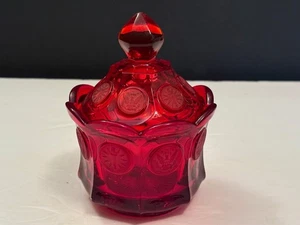 Vintage Fostoria Ruby Red Coin Glass Covered Candy Jar 5.5" Tall - Picture 1 of 8