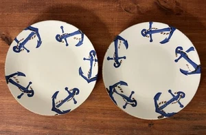 2er Set v. Keramik Marken Teller Maritim Küste blau Anker weiß Teller - Bild 1 von 8