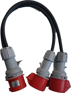 32A Stecker auf 2 x 16A Steckdosen. 5 PIN 415 V 1,5 mm H07RN-F Gummi Power Splitter 0,5 m - Bild 1 von 2