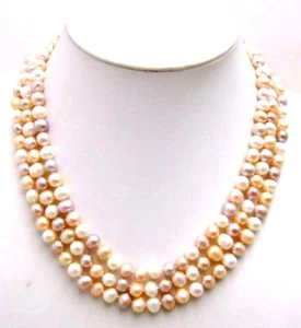 6-7mm Round Natural Multicolor Necklace for Women Jewelry 3 Strands 17" Chokers - Picture 1 of 5