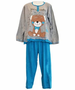 SCHLAFANZUG PYJAMA LANGARM GRAU / LILA  BÄRCHENDRUCK Gr. XL - Bild 1 von 3